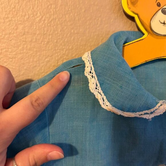 Vintage Handmade little Boys Shirt Blue With Lace Button Up - Picture 2 of 6